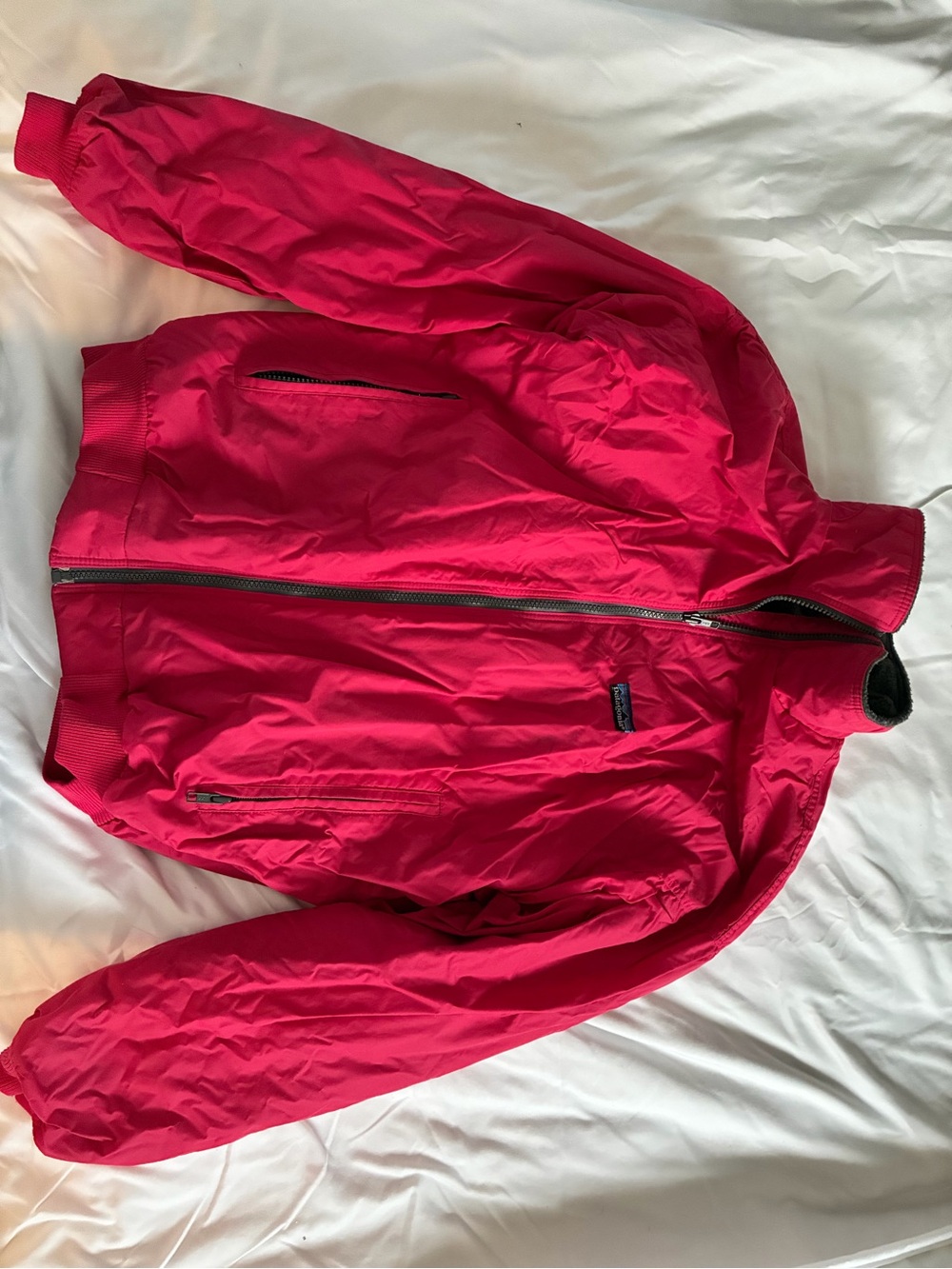 Patagonia Hot Pink Jacket with Multicolor Logo Loop